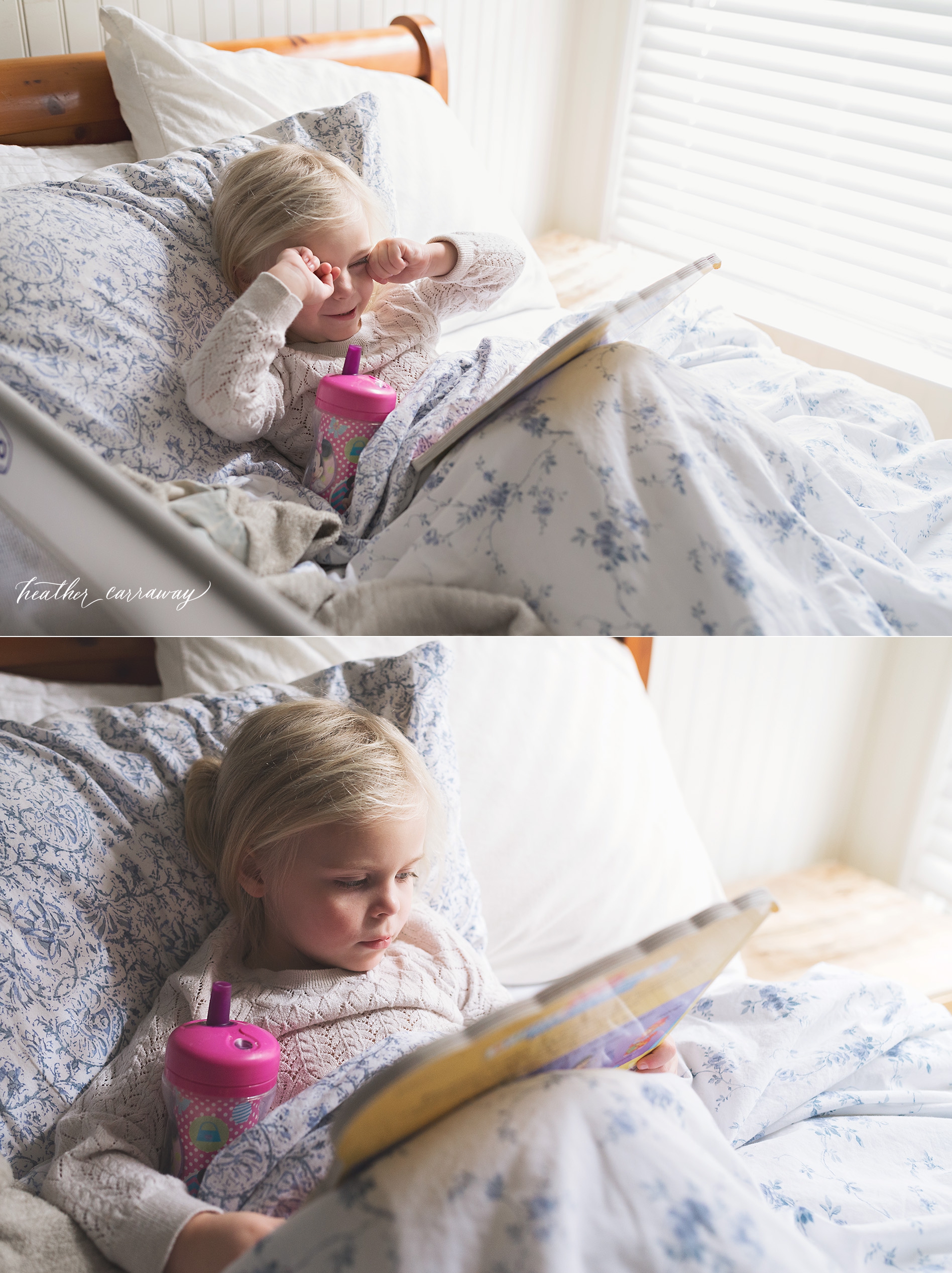 little girl reading book in bed, baby photographer atlanta, atlanta photographer, atlanta lifestyle photography