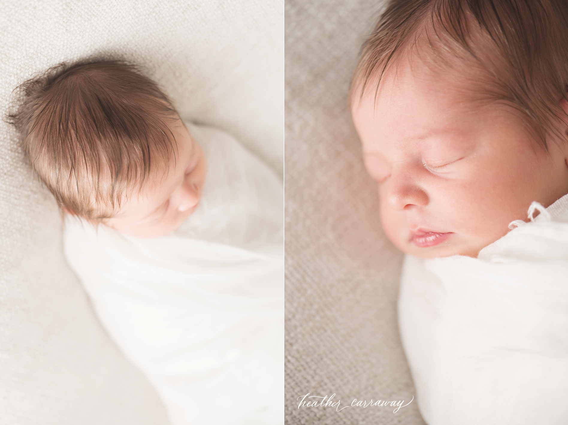 natural Atlanta newborn photographer, white and cream newborn photos, organic newborn photography, baby with lots of hair, newborn baby girl in white swaddle